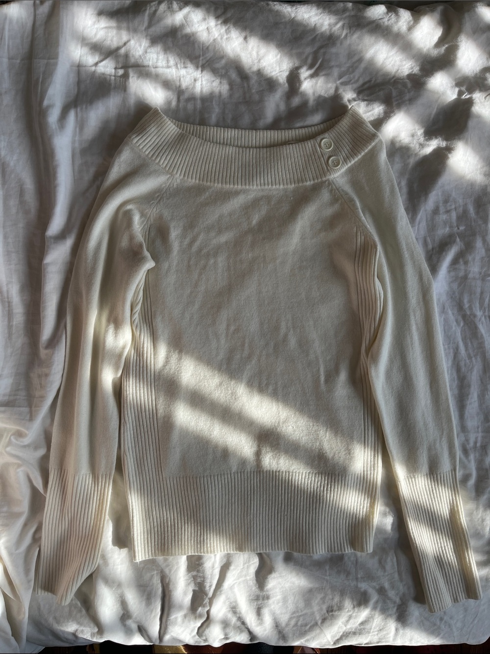 Takeout Off-the-Shoulder Cream Boatneck Sweater